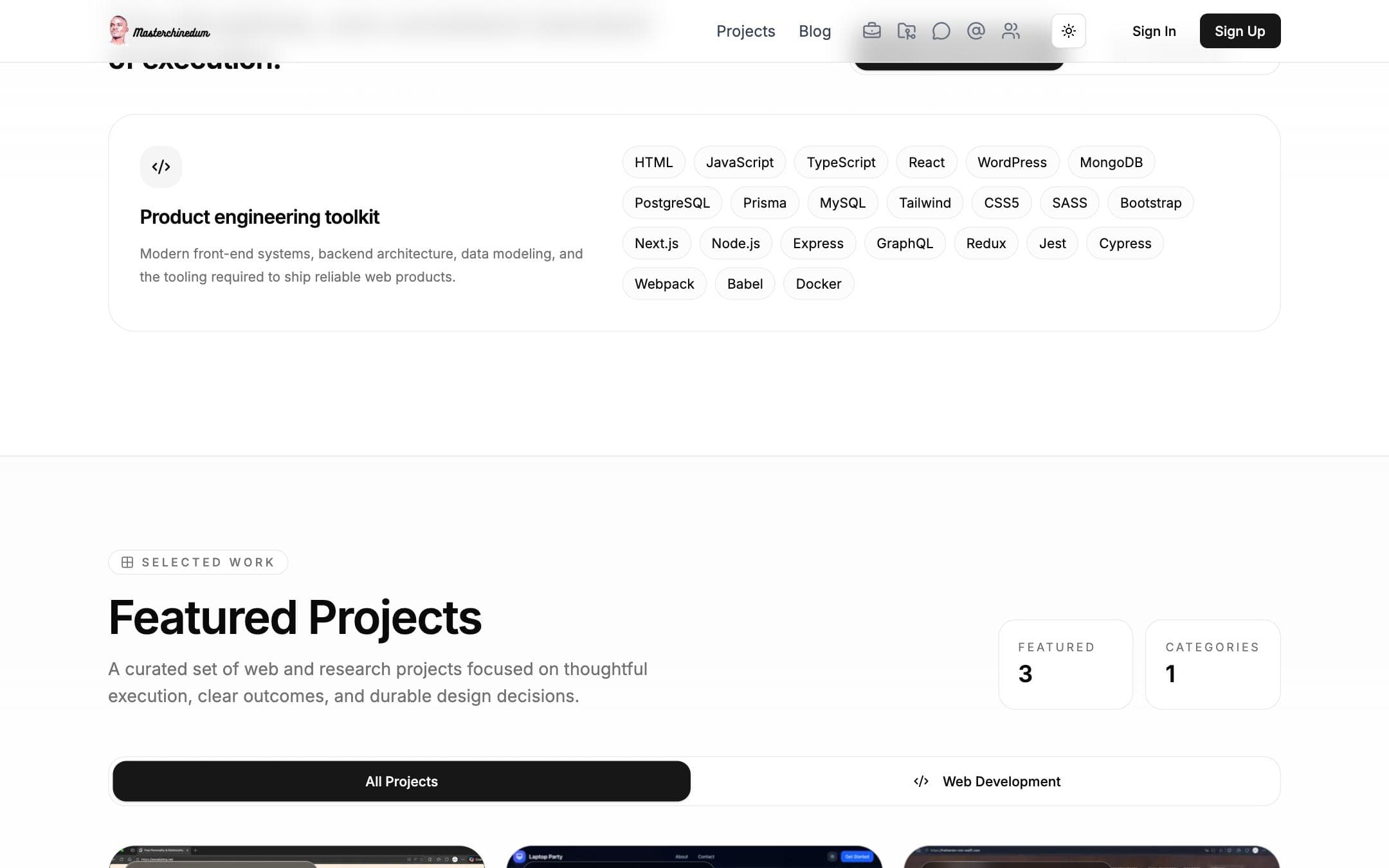 Chinedu.net website, further down the home page