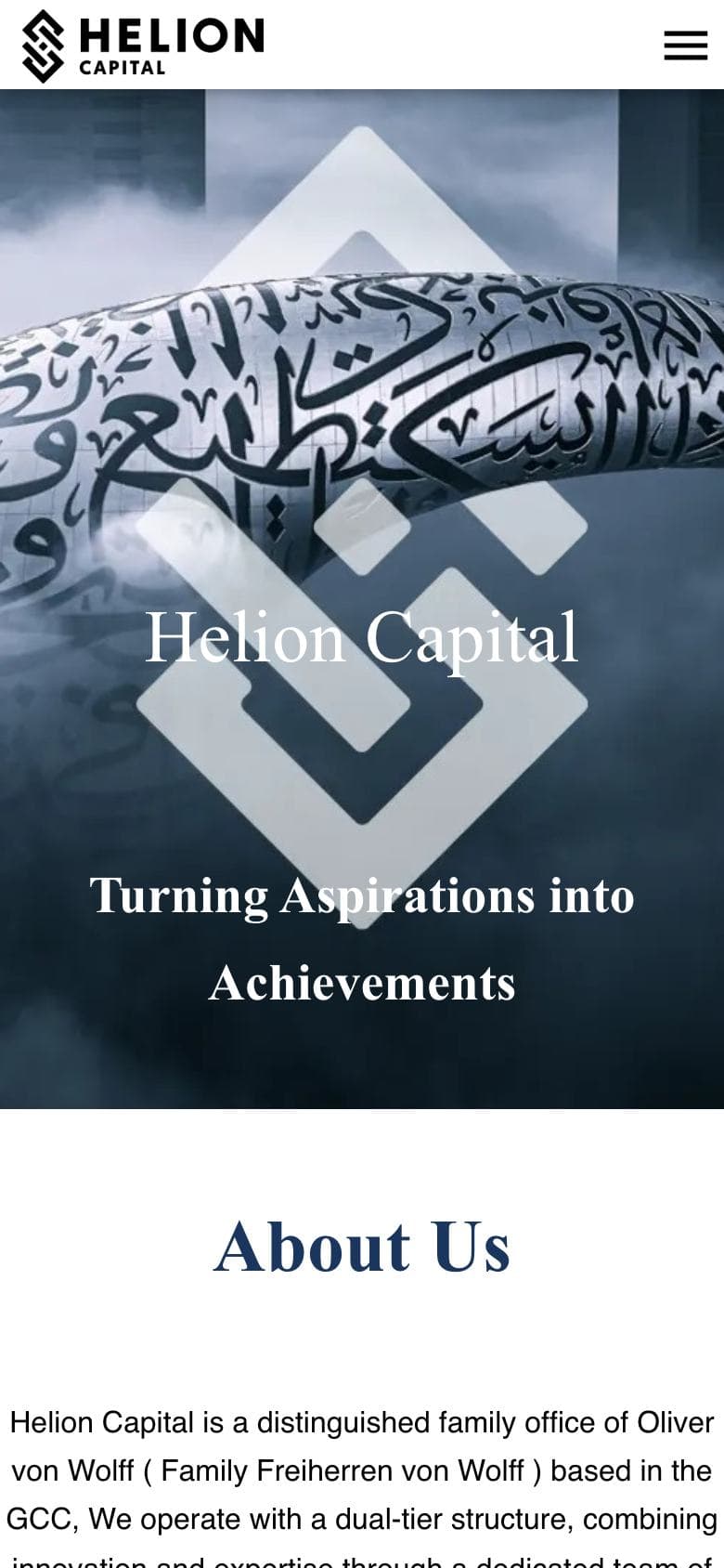 Helion Capital website on a phone