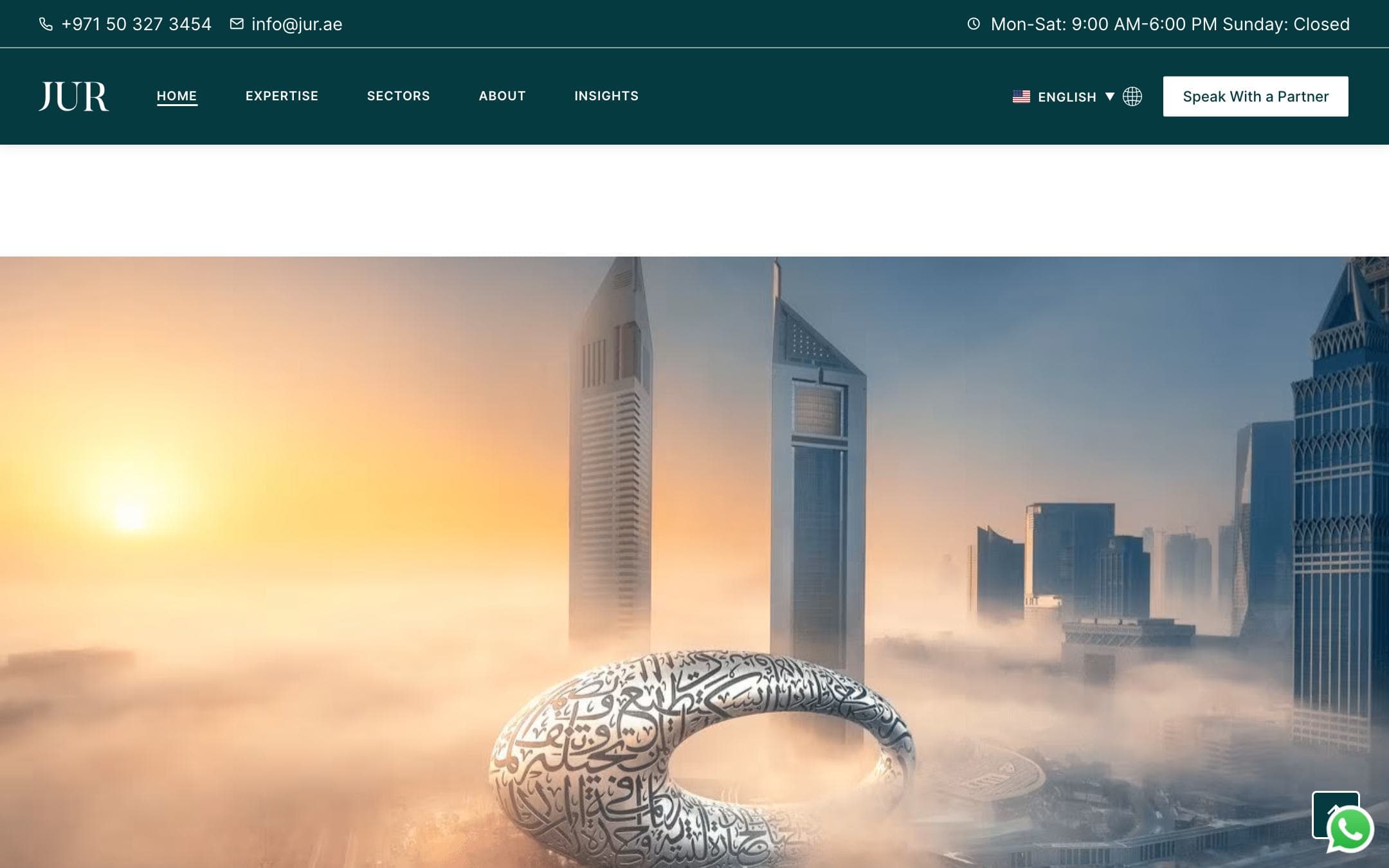 JUR.AE website, further down the home page